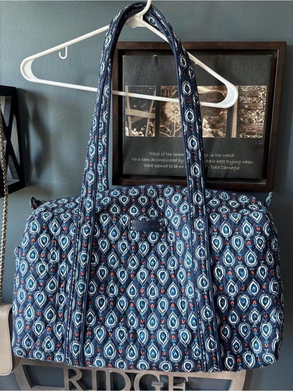 Quilted Navy Patterned Tote Bag